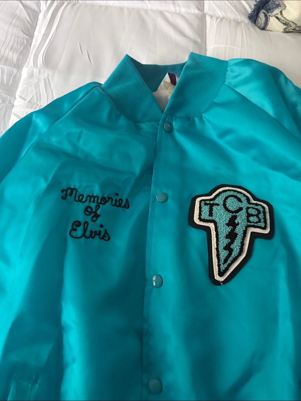 Turquoise Satin 'Memories of Elvis' Embroidered Jacket